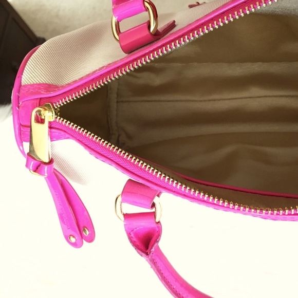 NWOT Victoria’s Secret Vintage Canvas & Hot Pink Patent Handbag Tote Bag - Picture 8 of 13